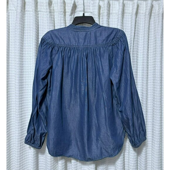 NWT A New Approach ANA Gathered Blue Medium Wash Denim Long Sleeve Top Size XS - Picture 2 of 6